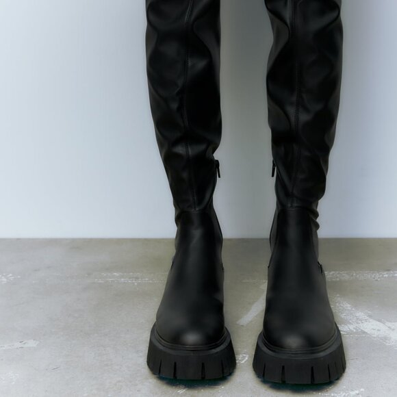 LIKE NEW Black Zara thigh high over the knee lug sole boots BLOGGER FAV - Picture 3 of 8